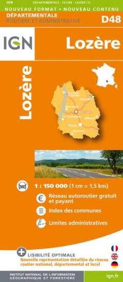 detail Lozere departement 1:150.000 mapa IGN