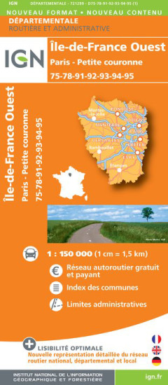 detail Ile-de-France Ouest - Paris et petite couronne departement 1:150.000 mapa IGN
