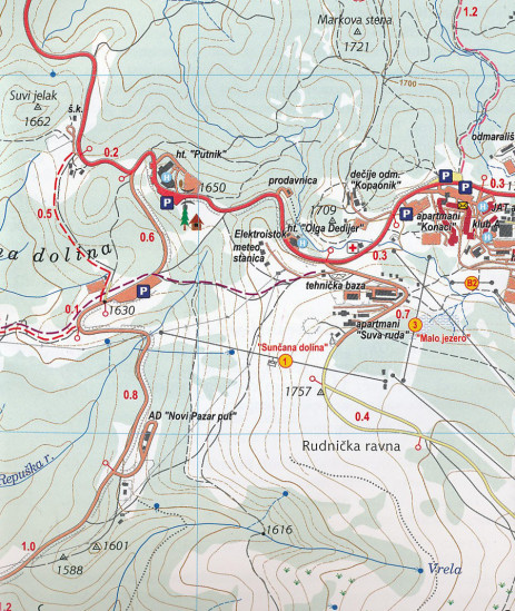 detail Kopaonik 1:15.000 turistická mapa IS
