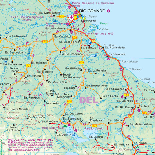 detail Patagonia & Ohňová země (Patagonia & Tierra del Fuego) 1:2m/1:750t mapa ITM