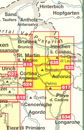 detail Cortina d´Ampezzo - Dolomiti 1:25t mapa #617 KOMPASS