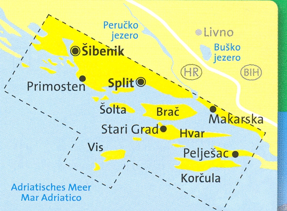 detail Dalmátké pobřeží Střed 1:100t mapa #2902 KOMPASS