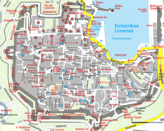 detail Rodos (Rhodos) 1:50t mapa #248 KOMPASS