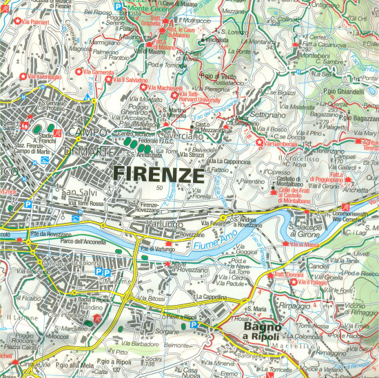 detail Toskánsko - Firenze, Siena Chianti mapa 1:50t #2458 KOMPASS