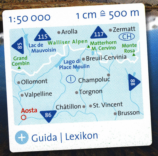detail Breuil-Cervinia, Zermatt 1:50t mapa KOMPASS #87
