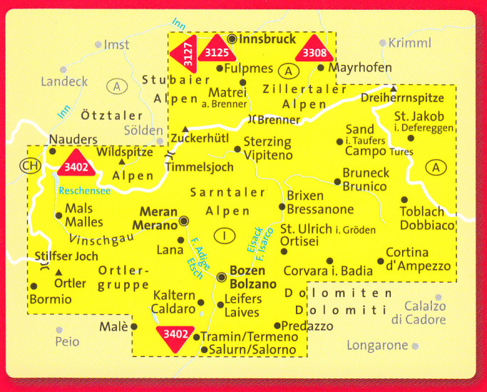 detail Jižní Tyrolsko (Südtirol) set 4 cyklomap 1:70t KOMPASS #3401