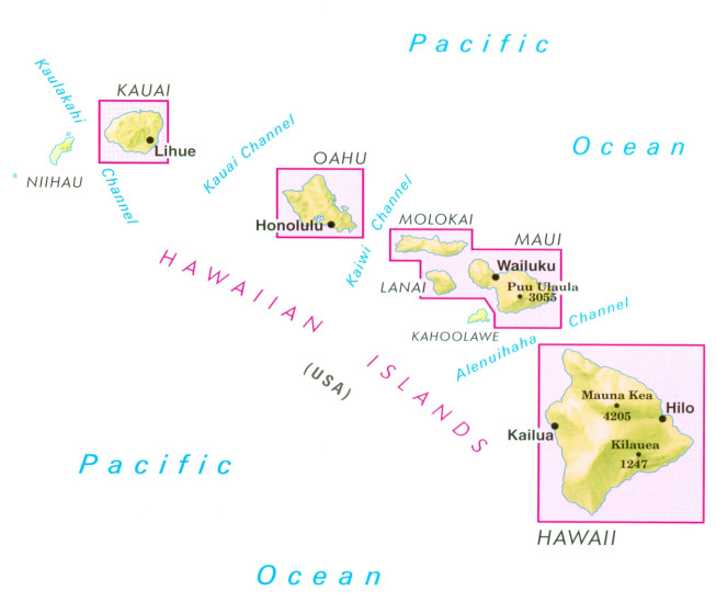 detail Havajské Ostrovy (Hawaiian Islands) 1:330t mapa Nelles