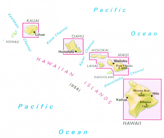 detail Havajské Ostrovy (Hawaiian Islands) 1:330t mapa Nelles