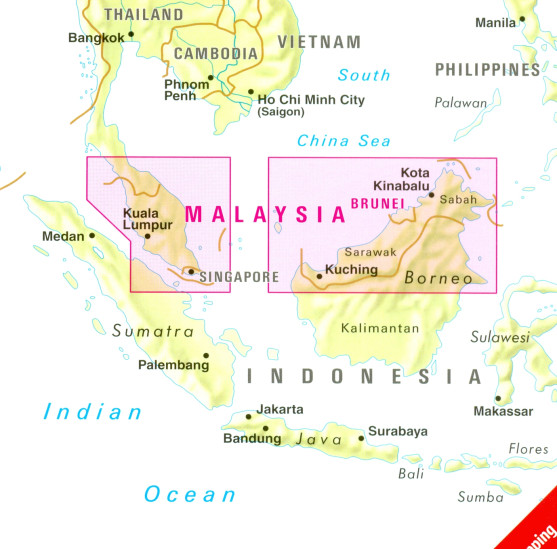 detail Malajsie (Malaysia - Brunei) 1:1,5m mapa NELLES