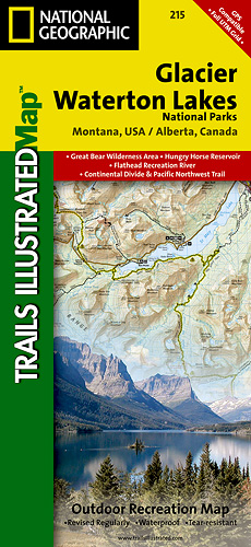 detail Glacier/Waterton Lakes národní park (Montana) turistická mapa GPS komp. NGS