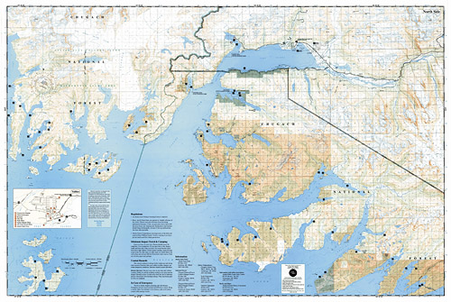 detail Prince William Sound, East národní park (Alaska) turistická mapa GPS komp. NGS