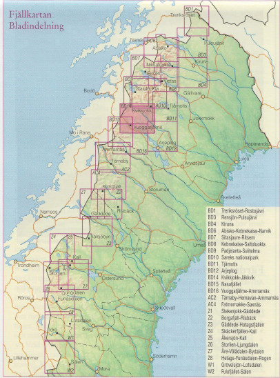 detail Kvikkjokk, Jäkkvik BD14 1:100t turistická mapa (Švédsko)