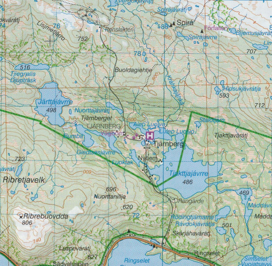 detail Kvikkjokk, Jäkkvik BD14 1:100t turistická mapa (Švédsko)