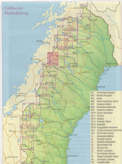 detail Nasafjället BD15 1:100t turistická mapa (Švédsko)