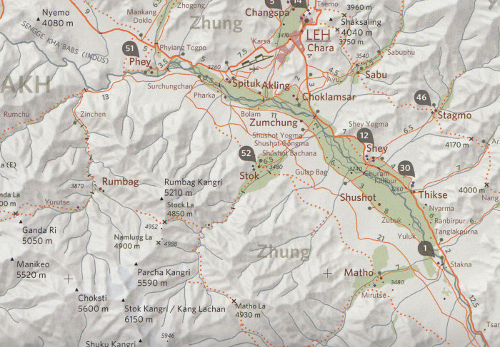 detail Ladakh & Zanskar (Nubra, Rupshu) 1:300t mapa OLIZANE