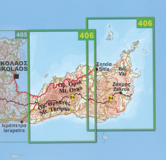 detail Mt. Thriptis, Zakros, Vai (Kréta) 1:50.000, turistická mapa ORAMA #406