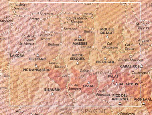 detail #3 Béarn, Aspe, Ossau, Pyrenees NP 1:50t mapa RANDO