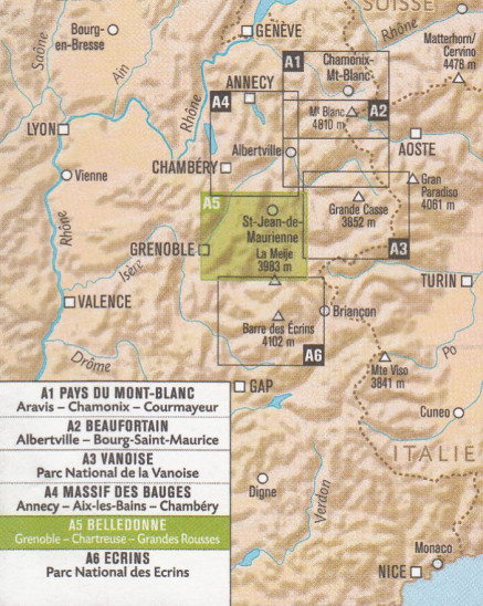 detail A5 Belledonne, Grenoble 1:50t mapa RANDO