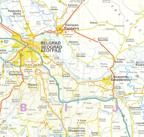 detail Srbsko, Černá Hora, Kosovo (Serbia, Montenegro) 1:385t mapa RKH