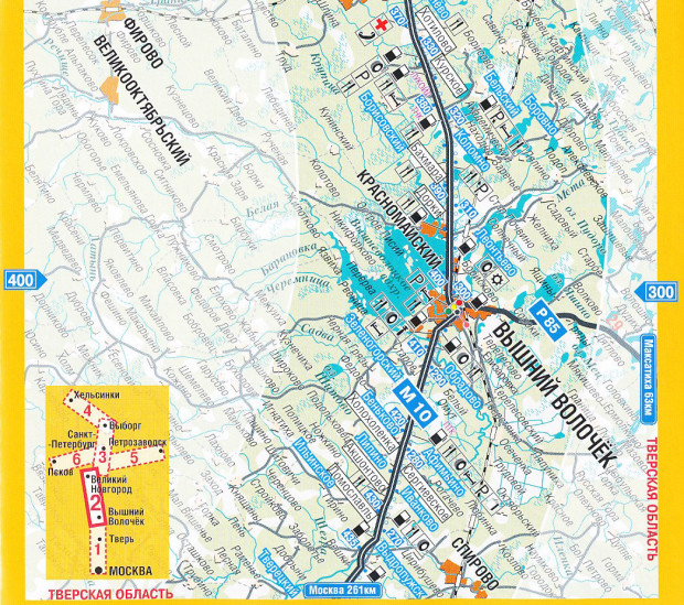 detail Moscow to St.Petersburg / Helsinki 1:600,000 Route Map