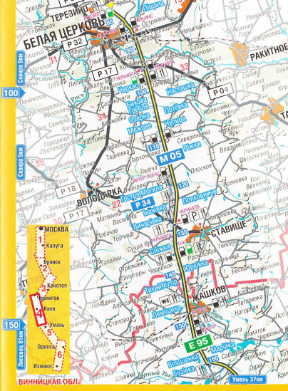 detail Moscow to Odessa via Ukraine 1:600 000 Route Map