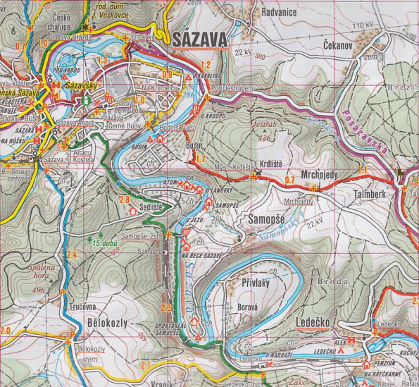 detail Střední, Posázaví, Kutná Hora 1:50t turistická mapa (23) SC