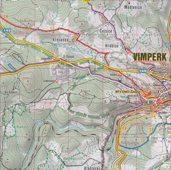 detail Šumava Železnorudsko, Povydří, Churáňov 1:50t turistická mapa (34) SC
