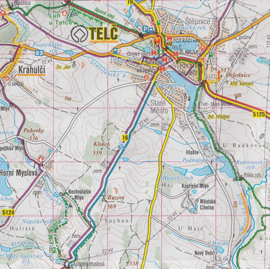 detail Dačicko, Okolí Telče 1:50t turistická mapa (47) SC