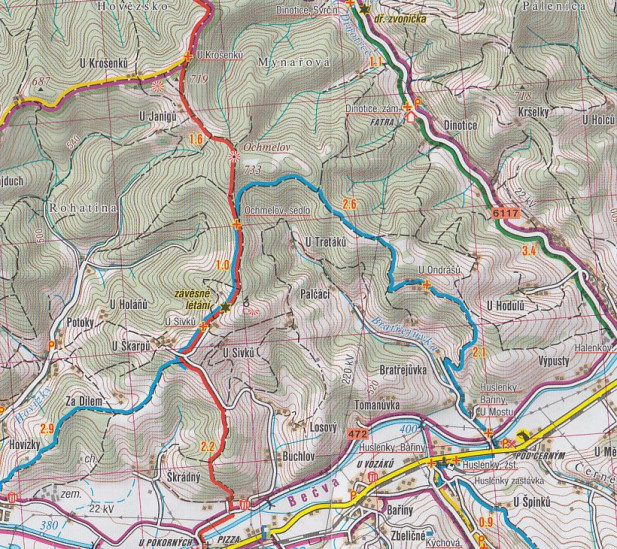 detail Beskydy,Javorníky 1:50t turistická mapa (71) SC