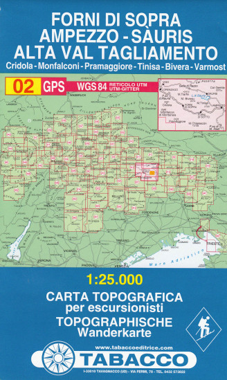 detail Forni di Sopra, Ampezzo – Sauris, Alta val Tagl. 1:25 000 turistická mapa #02