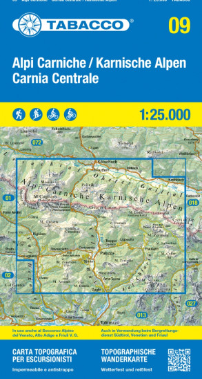 detail Karnské Alpy 1:25 000 turistická mapa TABACCO #09