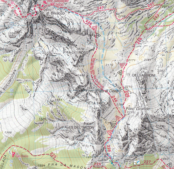 detail Dolomiti del centro Cadore 1:25 000 turistická mapa TABACCO #016