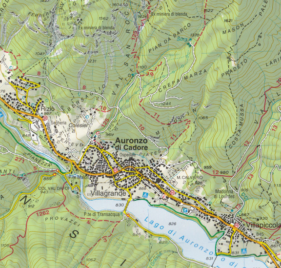 detail Dolomiti di Auronzo, del Comelico 1:25 000 turistická mapa TABACCO #017