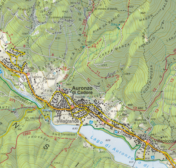 detail Dolomiti di Auronzo, del Comelico 1:25 000 turistická mapa TABACCO #017