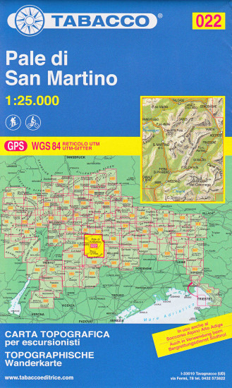 detail Pale di San Martino 1:25 000 turistická mapa TABACCO #22