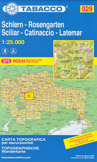 detail Schlern – Rosengarten – Sciliar – Catinaccio 1:25000 turistická mapa Tabacco #29