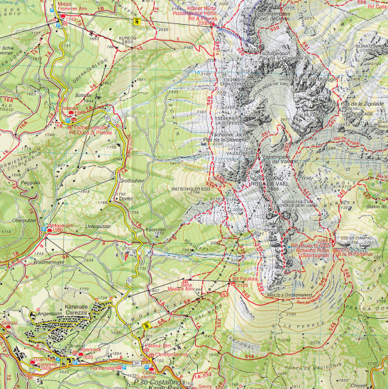 detail Schlern – Rosengarten – Sciliar – Catinaccio 1:25000 turistická mapa Tabacco #29