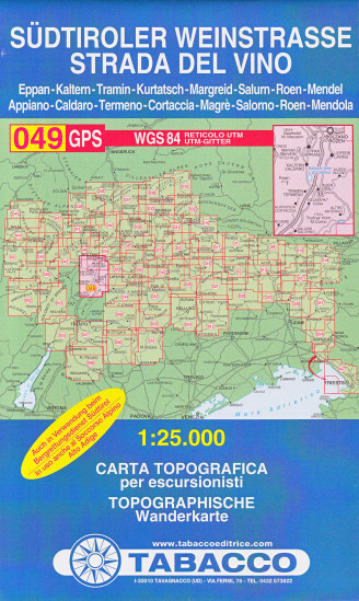 detail Südtiroler Weinstrasse, Strada del Vino 1:25 000 turistická mapa TABACCO #49