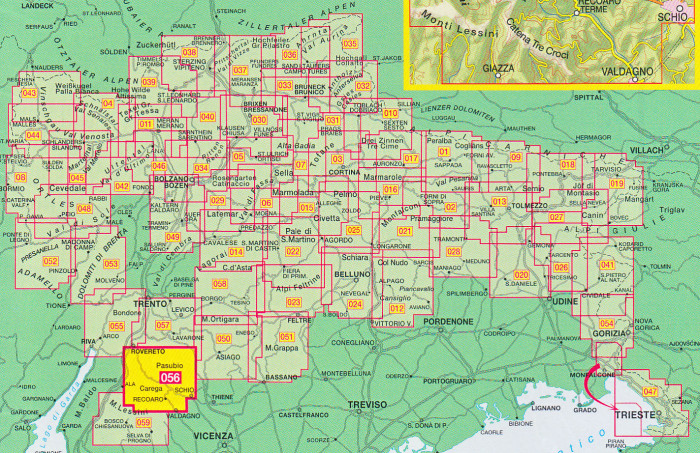 detail Piccole Dolomiti, Pasubio 1:25 000 turistická mapa TABACCO #56