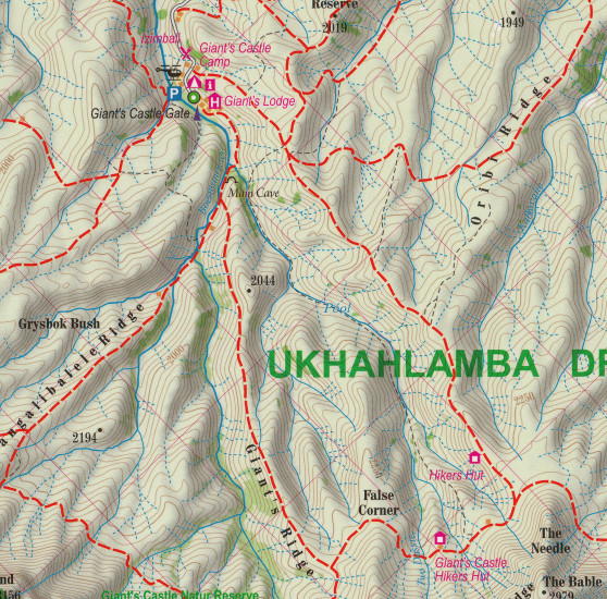 detail Drakensberg Ukhahlamba Park 1:100t trekkingová mapa TQ