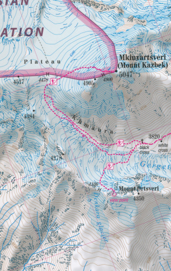 detail Gruzie - vybrané trekky (Georgian Caucasus) trekkingová mapa TQ