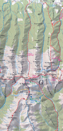 detail Fagaras, Bucegi, Piatra Craiului 1:80.000 turistická mapa TQ