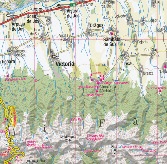 detail Transylvania 1:250.000 turistická mapa TQ