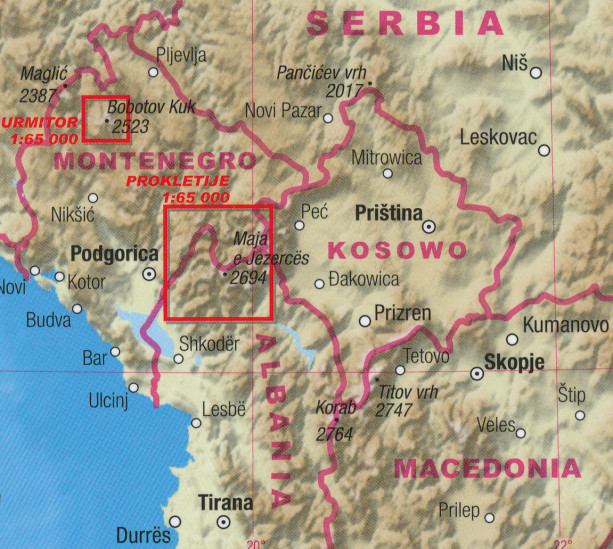 detail Prokletje, Durmitor 1:65.000 turistická mapa TQ