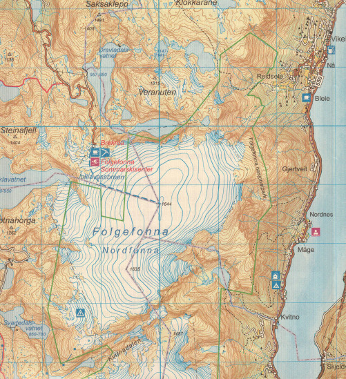 detail Folgefonna - Hardagerfjorde 1:100.000 mapa (Norsko) #2431
