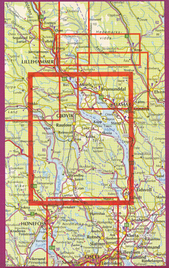 detail Mjosa-Randsfjorden 1:100.000 mapa (Norsko) #2551