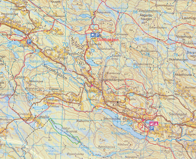 detail Mjosa-Randsfjorden 1:100.000 mapa (Norsko) #2551