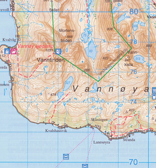 detail Karlsoy 1:100.000 mapa (Norsko) #2623