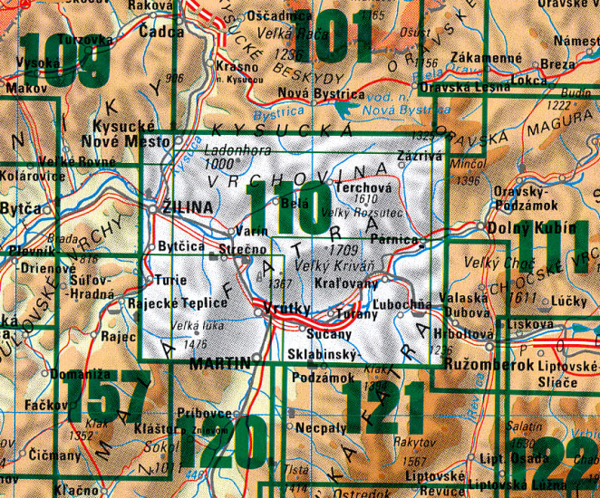 detail Malá Fatra - Vrátna 1:50.000 turistická mapa #110 VKÚ