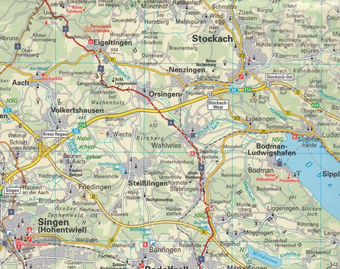 detail Eurovelo #2 Rhein- & Donauradweg / Radolfzell - Tuttlingen 1:100t cyklomapa